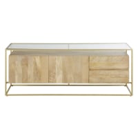 Meuble TV 2 portes 2 tiroirs en  verre et métal coloris laiton-Connor