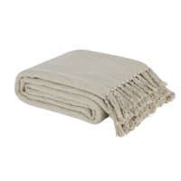 Plaid in cotone riciclato beige con pompon 160x210 cm-LIMANA