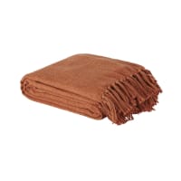 Plaid in cotone riciclato terracotta con pompon 160x210cm-LIMANA