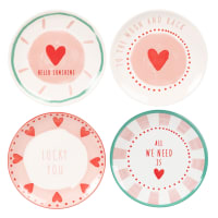 Set de 4 platos de porcelana blanca, verde, rosa y roja-Moon