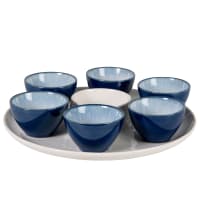 Set di ciotole per antipasti con vassoio in ceramica blu e bianca-Milo