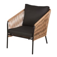 Silla de jardín de resina reciclada beige y metal negro-Arun