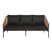 Sofá de jardín de 3 plazas de resina reciclada beige y metal negro-Arun