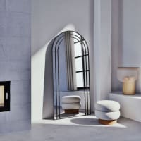 FARUIFETT Specchio da parete ad arco, 24 x 36 specchio da bagno ad arco Glod a parete con cornice in metallo, verticale per ingresso, soggiorno