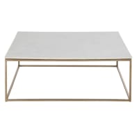 Table basse carrée en marbre blanc et métal coloris laiton L100-Marble