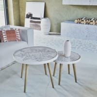 Ensemble table basse gigogne ronde en pierre blanche avec tiroirs de rangement (lot de 2) Table à café
