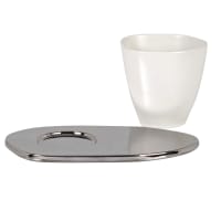 Lot de 2 verres a the ou cafe latte avec 2 pailles et 2 soucoupes inox