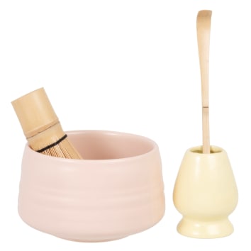MAPO - Coffret matcha en grès rose et jaune et en bambou