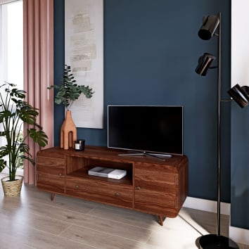 Meuble TV haut avec étagères 1 porte en bois d'acacia Lausanne