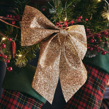 Suspension de Noël nœud blanc cassé et doré