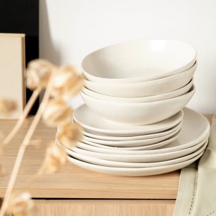 12-teiliges Geschirrset aus Keramik, beige Yellowstone
