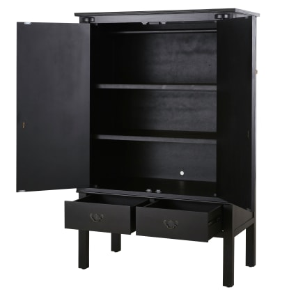 Armoire Asiatique Noire – Commode Haute Chinoise – 2 Portes 6 Tiroirs – Bois – Palazzo INT