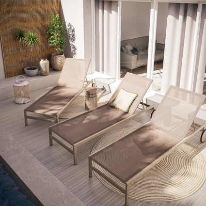 Bain de soleil à roulettes en aluminium taupe Antalya Maisons du