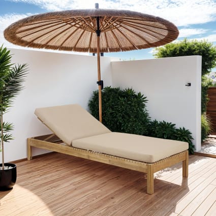 Bain de soleil en résine tressée et toile taupe clair Maupiti