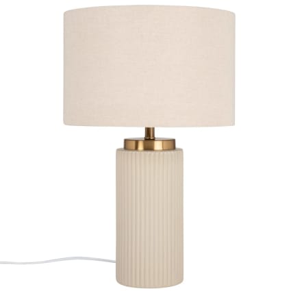 Beige Keramiklampe mit weißem Lampenschirm, Höhe 44 cm