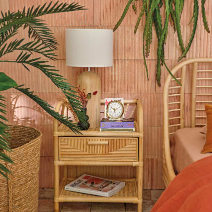 Rotan Nachtkastje, Bijzettafel Met Lade, Nachtkastje Houten Poten Voor Slaapkamer Woonkamer Natuurlijk Eikenhout 727489557