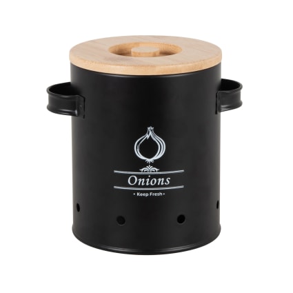 Boîte à oignons en métal noir et bambou H17