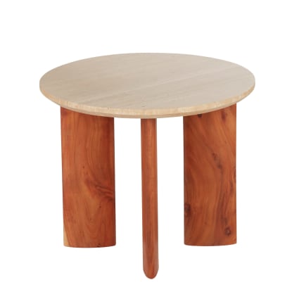 Bout de canapé en bois d'acacia et plateau en travertin Thaly | Maisons du Monde