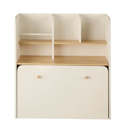 Bureau bibliothèque enfant combiné écru à roulettes