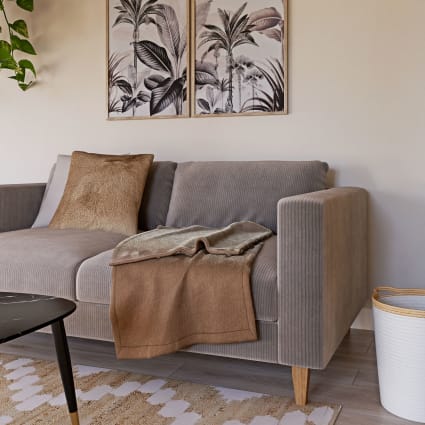 Canapé 3 Places En Velours Côtelé Gris - Largeur 180 Cm, Modulaire, Dossier Et Accoudoirs, Montage Facile - Pour Salon Ou Bureau - 3