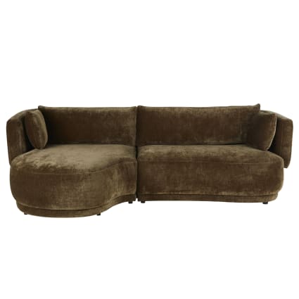 Canapé d'angle gauche 3/4 places en textile velouté vert kaki