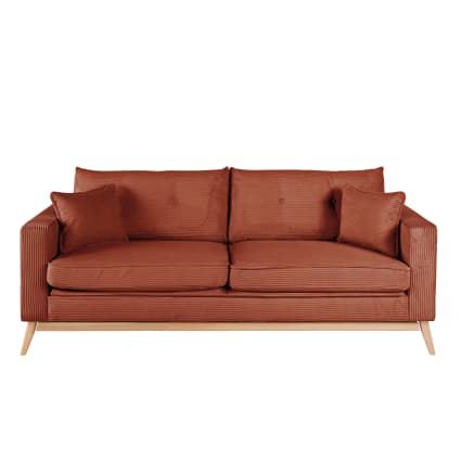 Canapé Brooke style scandinave 3 places en velours côtelé orange écureuil - Maisons du Monde