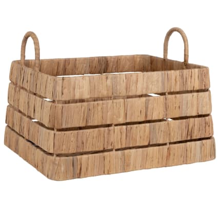 VATIMA Giacinto piccolo cestino in vimini 29,5 x 20,6 x 12,4 cm, organizer da bagno, manico in legno, contenitore decorativo
