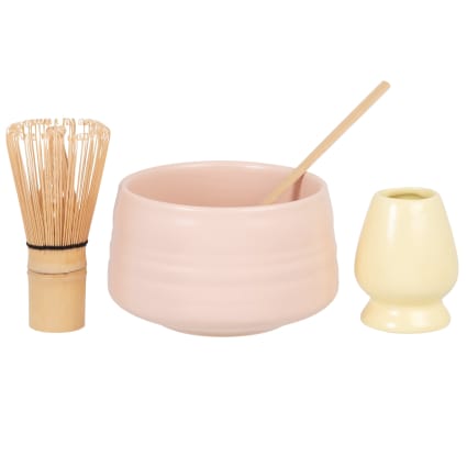 Vaileal Lot De 4 Sets à Thé Matcha - Bol Céramique, Fouet Bambou, Cuillères - Kit Complet Pour Cérémonie Japonaise