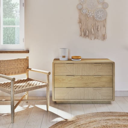 Commode 3 Tiroirs 110x40x75,5 Cm En Rotin Et Bois Naturel - MAGUY | Maison Et Styles