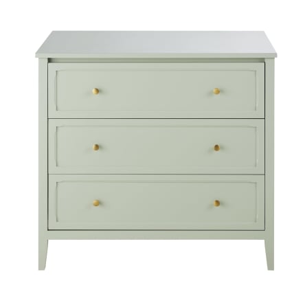 Commode compatible plan à langer 3 tiroirs vert clair et métal coloris laiton Chamarel | Maisons du Monde