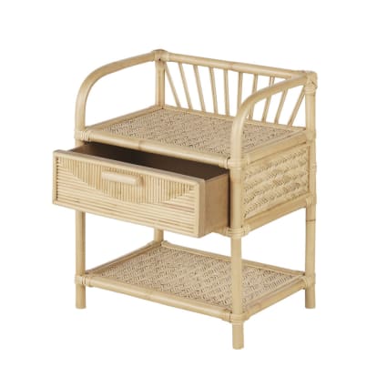 Comodino, tavolino laterale, con 2 cassetti, rattan di quercia