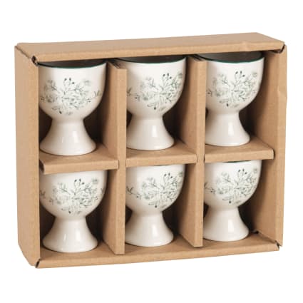 Coquetiers en céramique blanche motif floral vert (x6) Juliette | Maisons du Monde
