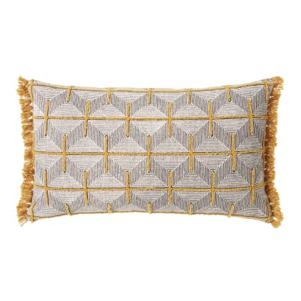 Coussin motifs graphiques multicolores à franges Aika