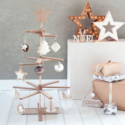 Décoration De Sapin De Noël En Bois Naturel - Étoile Creuse Design Moderne Pour Cime De Sapin Ou Table - 7