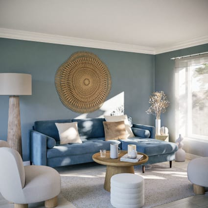 Divano ad angolo trasformabile posti in velluto blu Olivia