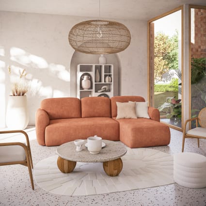 Divano angolare trasformabile a 3/4 posti in tessuto riciclato