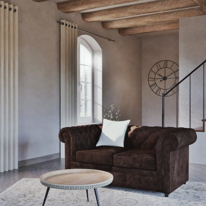 Divano capitonné posti in suede marrone Chesterfield Maisons