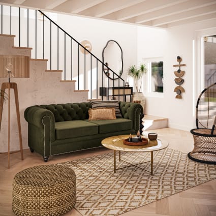 Divano con imbottitura capitonné a 3/4 posti in velluto di cotone