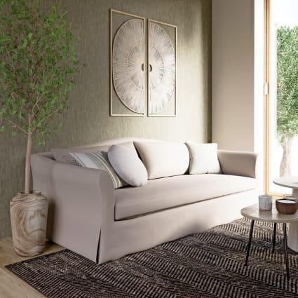 Divano letto a 3/4 posti in lino superiore beige, materasso 10 cm