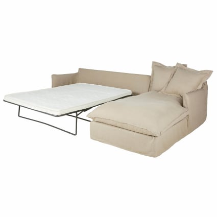 Divano letto angolare con penisola a destra posti in lino lavato