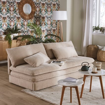 Divano trasformabile 2/3 posti in tessuto riciclato beige Clio