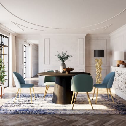 IDMarket Esstisch Selma Rund 80cm - Holzplatte Mit Schwarzen Metallfüßen Für 4 Personen