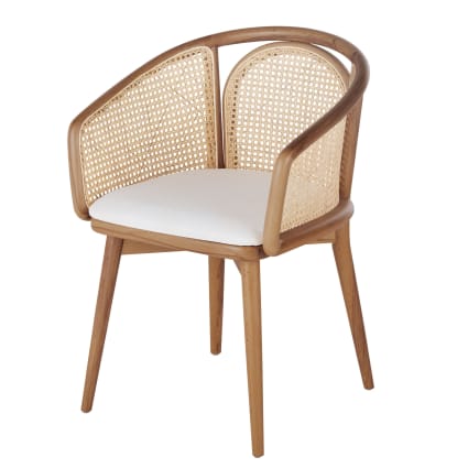 Fauteuil Linette écru et cannage