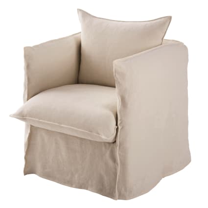 Fauteuil en lin froissé beige Louvain Maisons du Monde