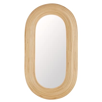 Grand miroir ovale en rotin sur pied 92x163