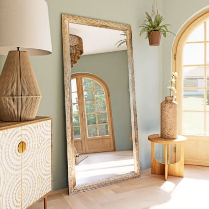 Miroir rectangulaire à moulures en bois de paulownia irisé 67x97 Céleste | Maisons du Monde