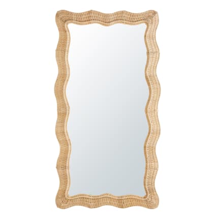 Grand miroir rectangulaire ondulé en rotin tressé 92x170
