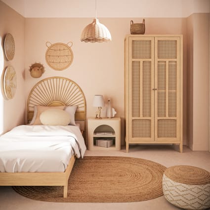Guardaroba a ante battenti in rattan incannucciato beige