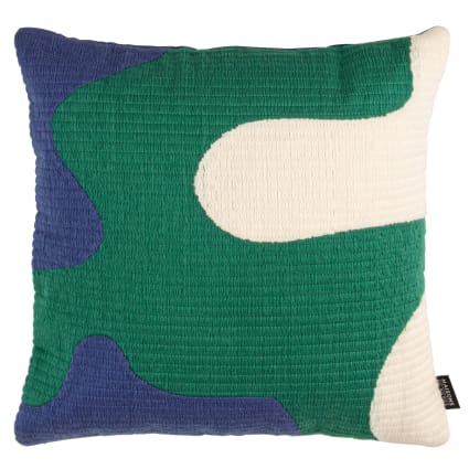Housse de coussin en coton brodé bleu vert et blanc Teresa