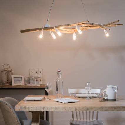 Lampada A Sospensione 1 Fiamma In Legno Bianco E Metallo - Stile Nordico Vintage, Regolabile